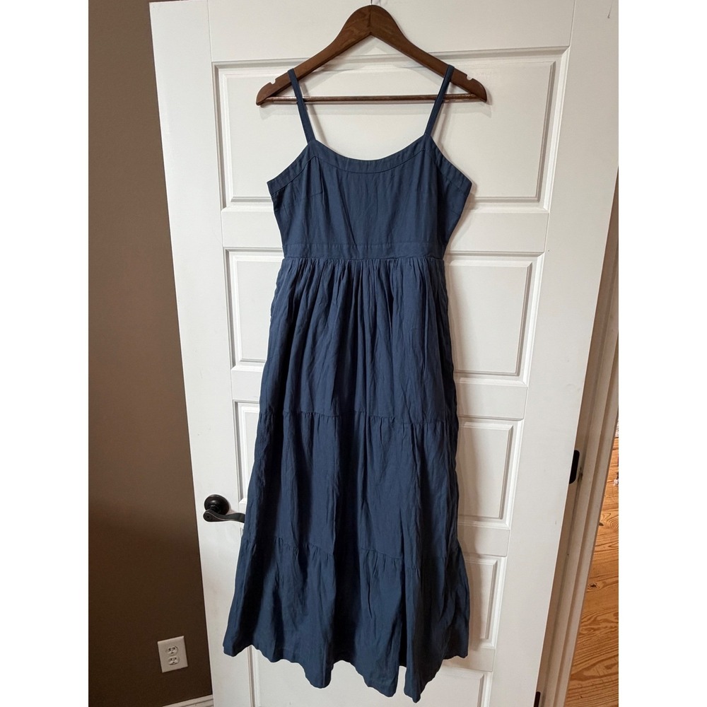 Pact Navy Blue Organic Coastal Double Gauze Strappy Tiered Maxi Dress Small